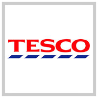 The word "Tesco" written in red letters on a white background